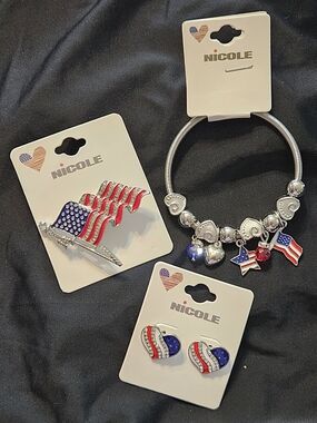 Nicole Silver-Tone Patriotic Charm Necklace with Red & Blue Accents